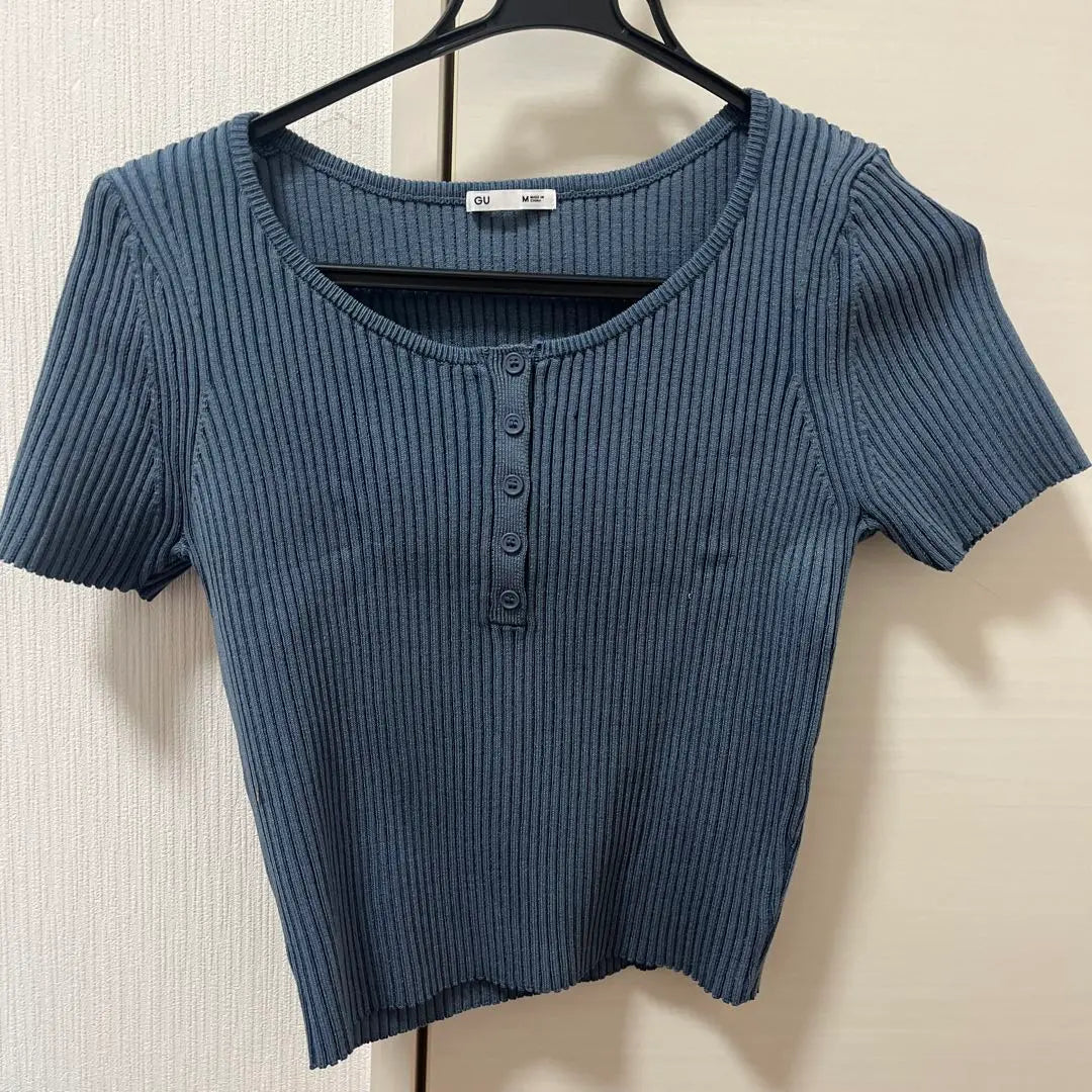 Rive knitting dark blue short sleeve tops