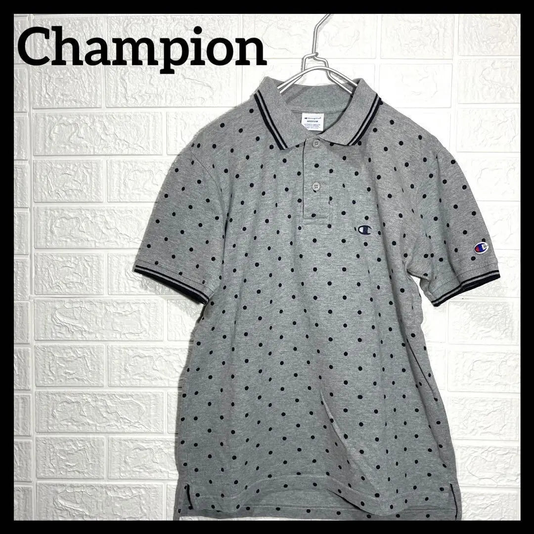 ☆Used clothing☆ Champion polo shirt, gray, dot pattern, golf