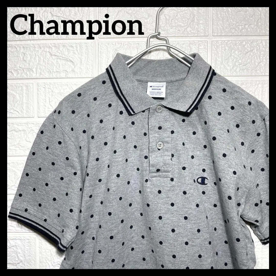 ☆Used clothing☆ Champion polo shirt, gray, dot pattern, golf