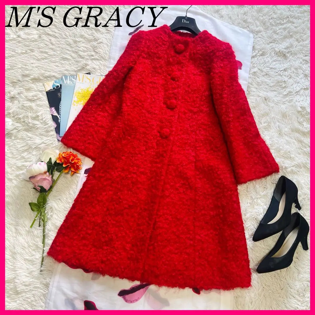 [Good condition] M'S GRACY long coat red no collar 38 buttons