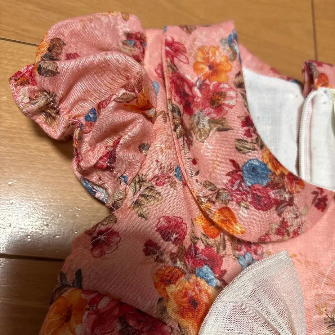 Vestido rosa con estampado floral y cinta para el pelo para bebé sin perro NENA