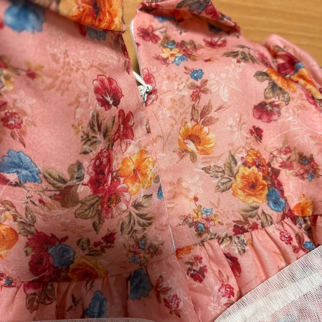 Vestido rosa con estampado floral y cinta para el pelo para bebé sin perro NENA