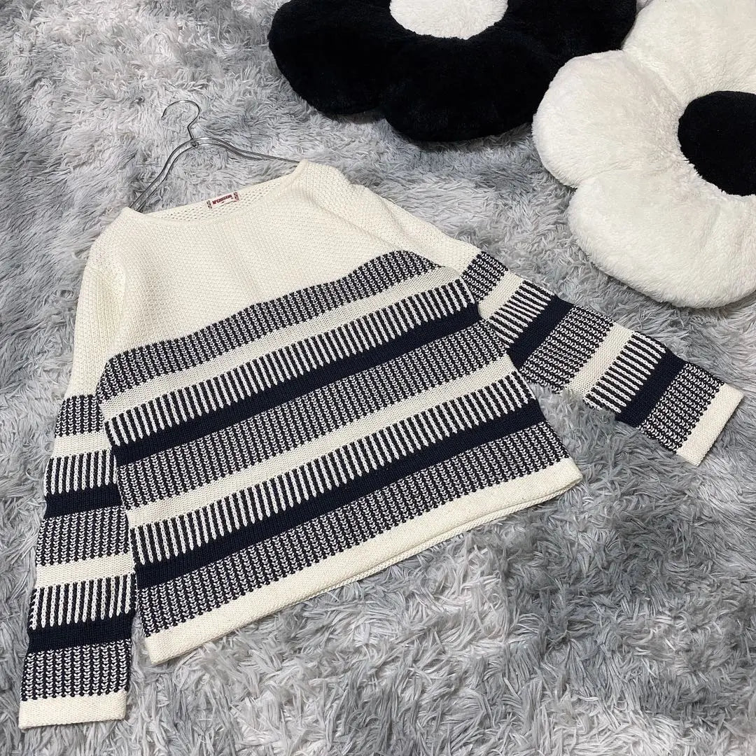 [Mac Regar] Knit (M) White Black Border Monochrome Ladies Long Sleeve | 【マックレガー】ニット(M)白 黒 ボーダー モノクロ レディース 長袖