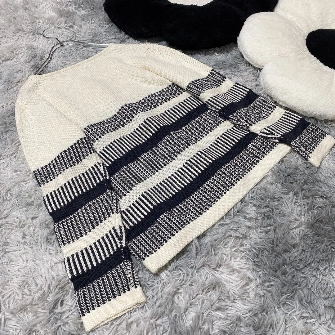 [Mac Regar] Knit (M) White Black Border Monochrome Ladies Long Sleeve | 【マックレガー】ニット(M)白 黒 ボーダー モノクロ レディース 長袖