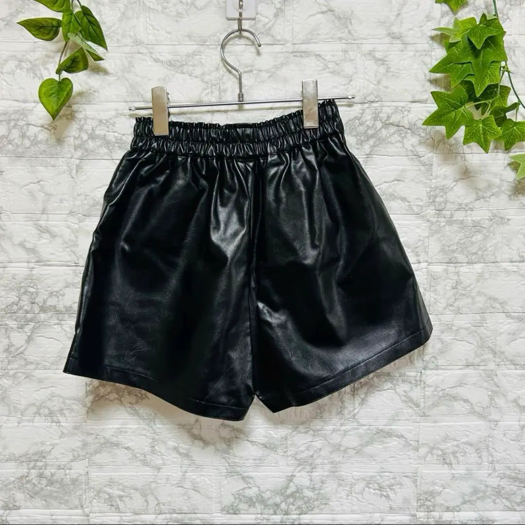 Shangpin Black Synthetic Leather Shorts, Size M, Elastic Waist