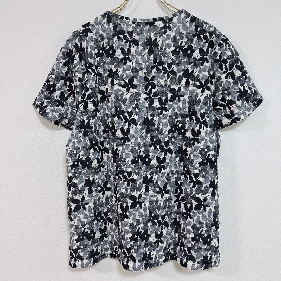 Decoy Flower pattern Short Sleeve Tops Monotone Black White Gray LL Large size