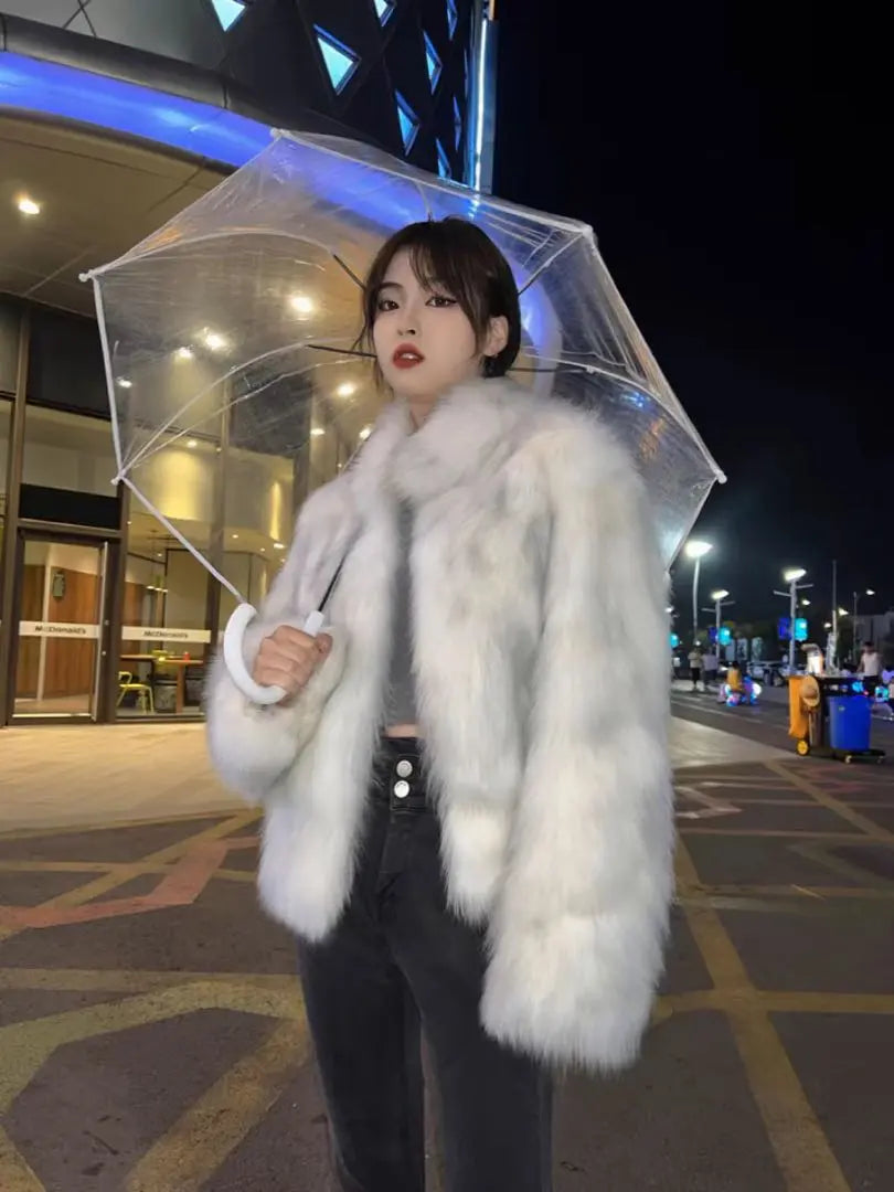 A fur coat that is fluffy and comfortable to wear and is perfect for cold seasons