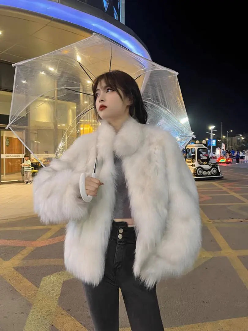 A fur coat that is fluffy and comfortable to wear and is perfect for cold seasons