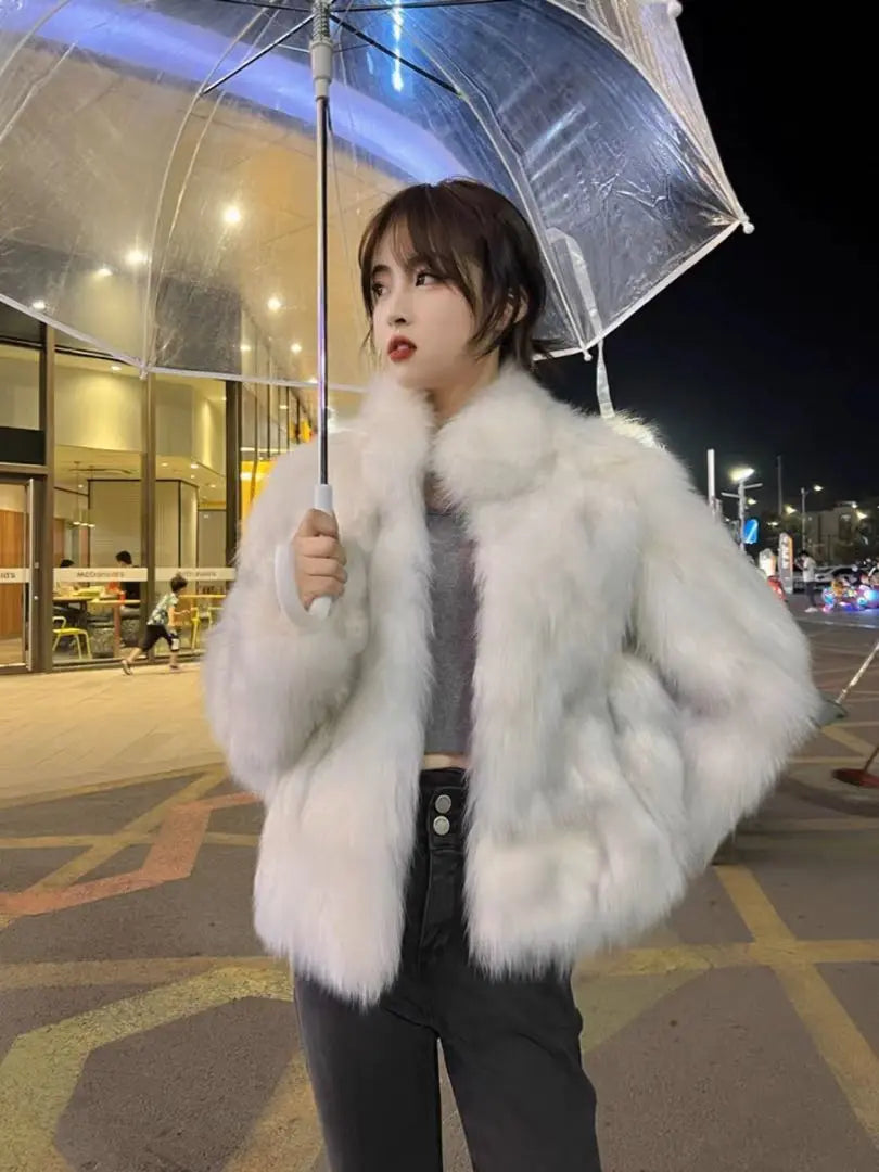 A fur coat that is fluffy and comfortable to wear and is perfect for cold seasons