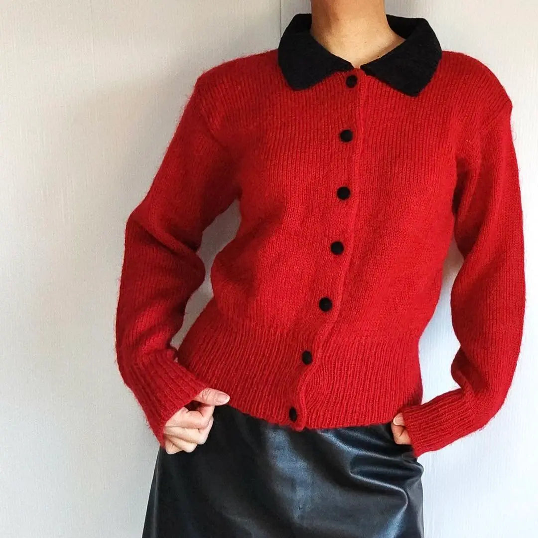 Furushi Vintage Red Mohe Anit Cardigan Anti -Women KENJI Retro | 古着　ヴィンテージ 赤 モヘアニット カーディガン 古着女子　KENJI　レトロ