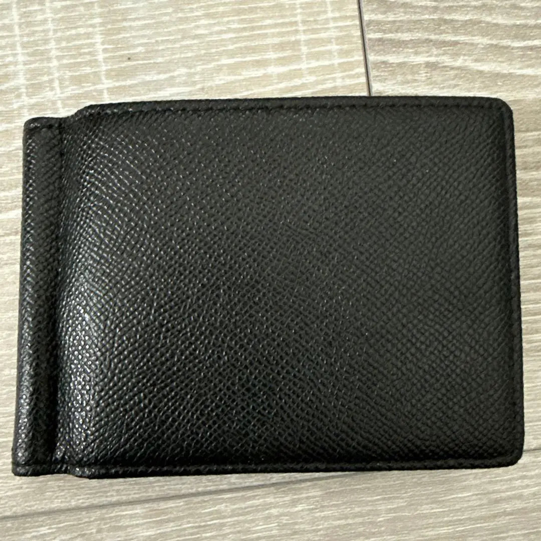 Black leather money clip with card slot