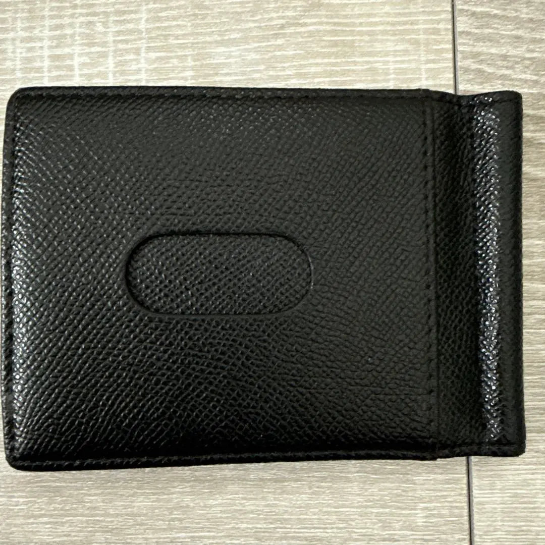 Black leather money clip with card slot