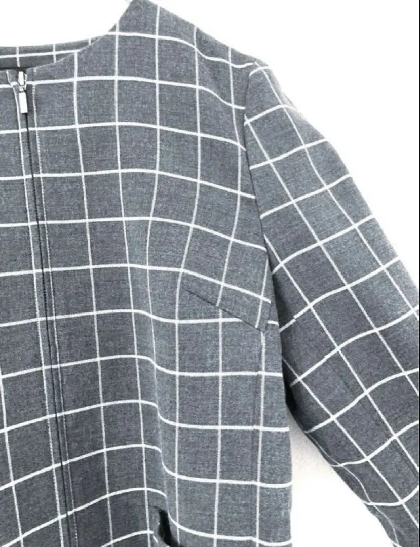 [Excelente estado] Chaqueta sin cuello UNIQLO, estampado de cuadros, ceremonia de graduación, gris S