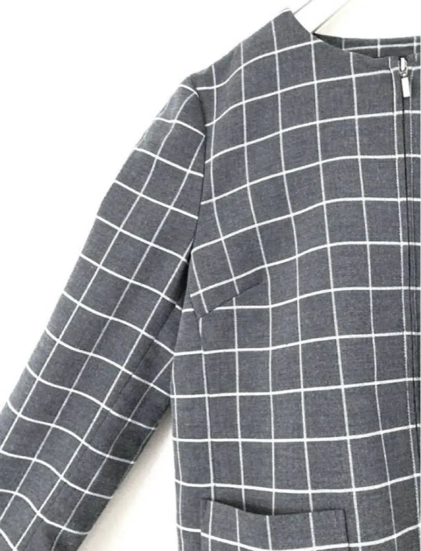 [Super beautiful condition] UNIQLO no collar jacket, check pattern, graduation ceremony, gray S