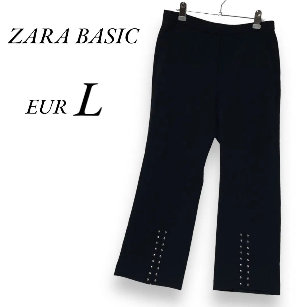 Zara Basic [L] Pantalones de mujer, aberturas y tachuelas, negro, rectos | ザラベーシック【L】レディース スラックス 裾スリット&amp;スタッズ 黒 ストレート