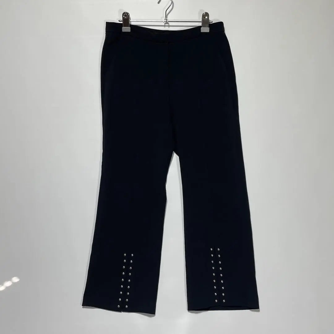 Zara Basic [L] Pantalones de mujer, aberturas y tachuelas, negro, rectos | ザラベーシック【L】レディース スラックス 裾スリット&amp;スタッズ 黒 ストレート