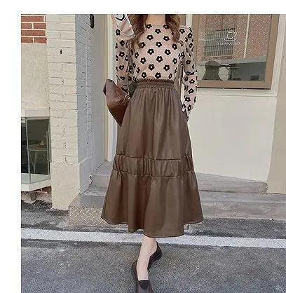 [Large size women] Skirt Knee length Khaki