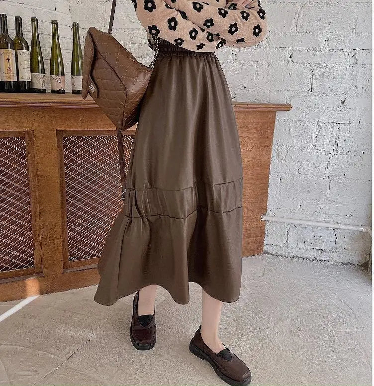 [Large size women] Skirt Knee length Khaki