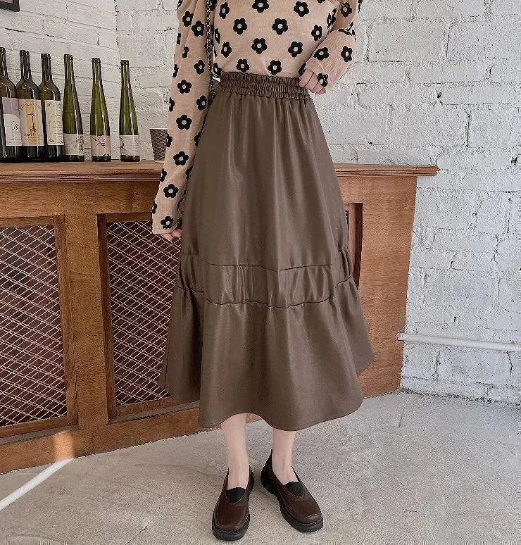 [Large size women] Skirt Knee length Khaki