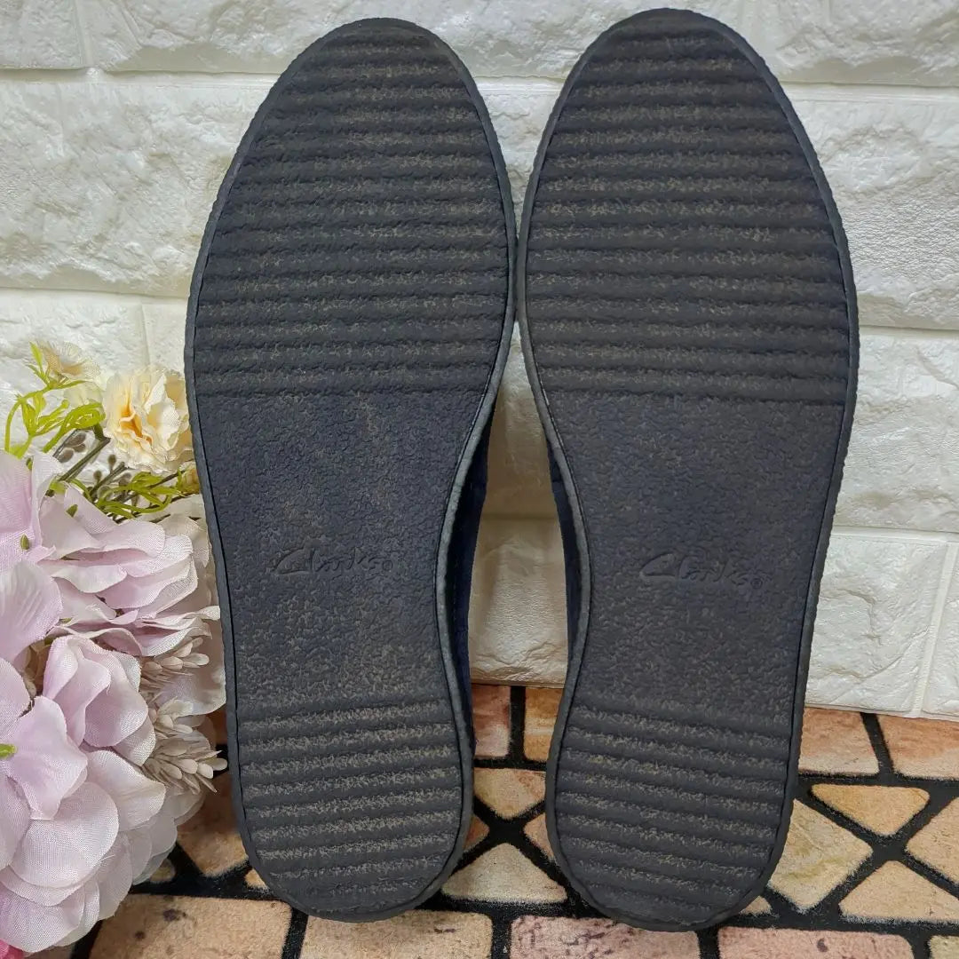 Unused Clarks Thick Sole Slip-on 22cm Suede Round Toe Navy Navy