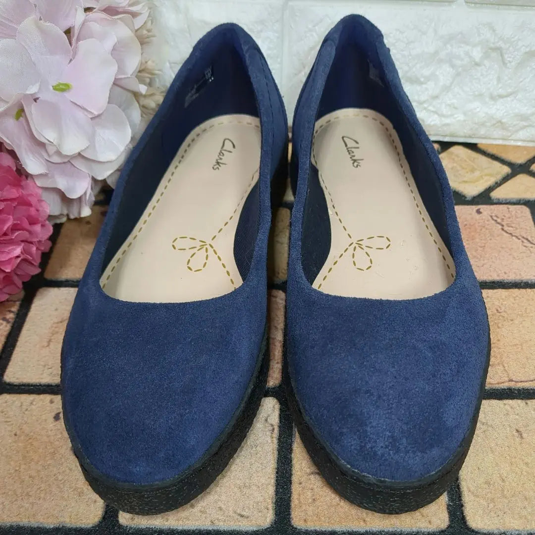 Unused Clarks Thick Sole Slip-on 22cm Suede Round Toe Navy Navy