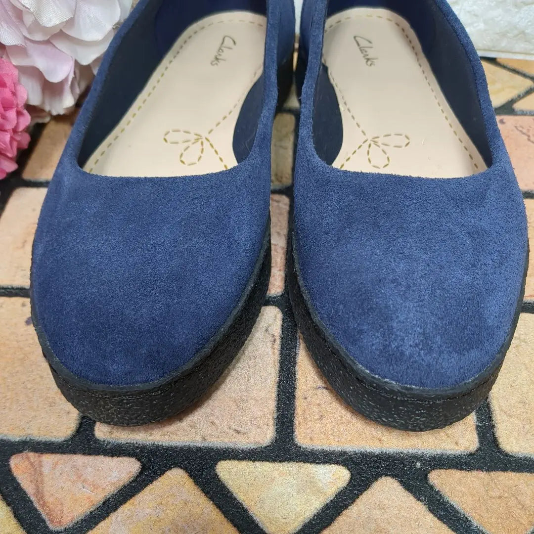 Unused Clarks Thick Sole Slip-on 22cm Suede Round Toe Navy Navy