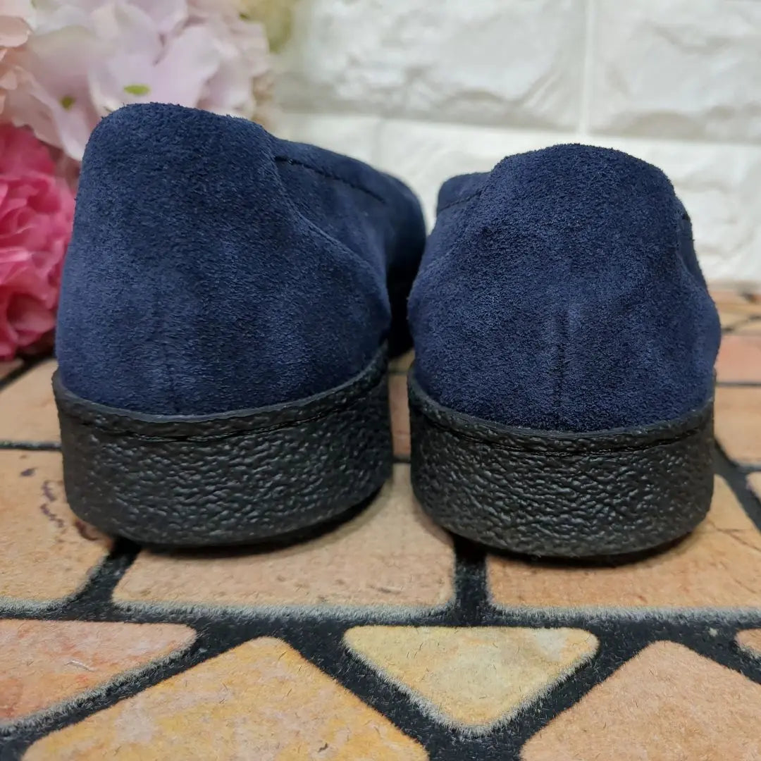 Unused Clarks Thick Sole Slip-on 22cm Suede Round Toe Navy Navy