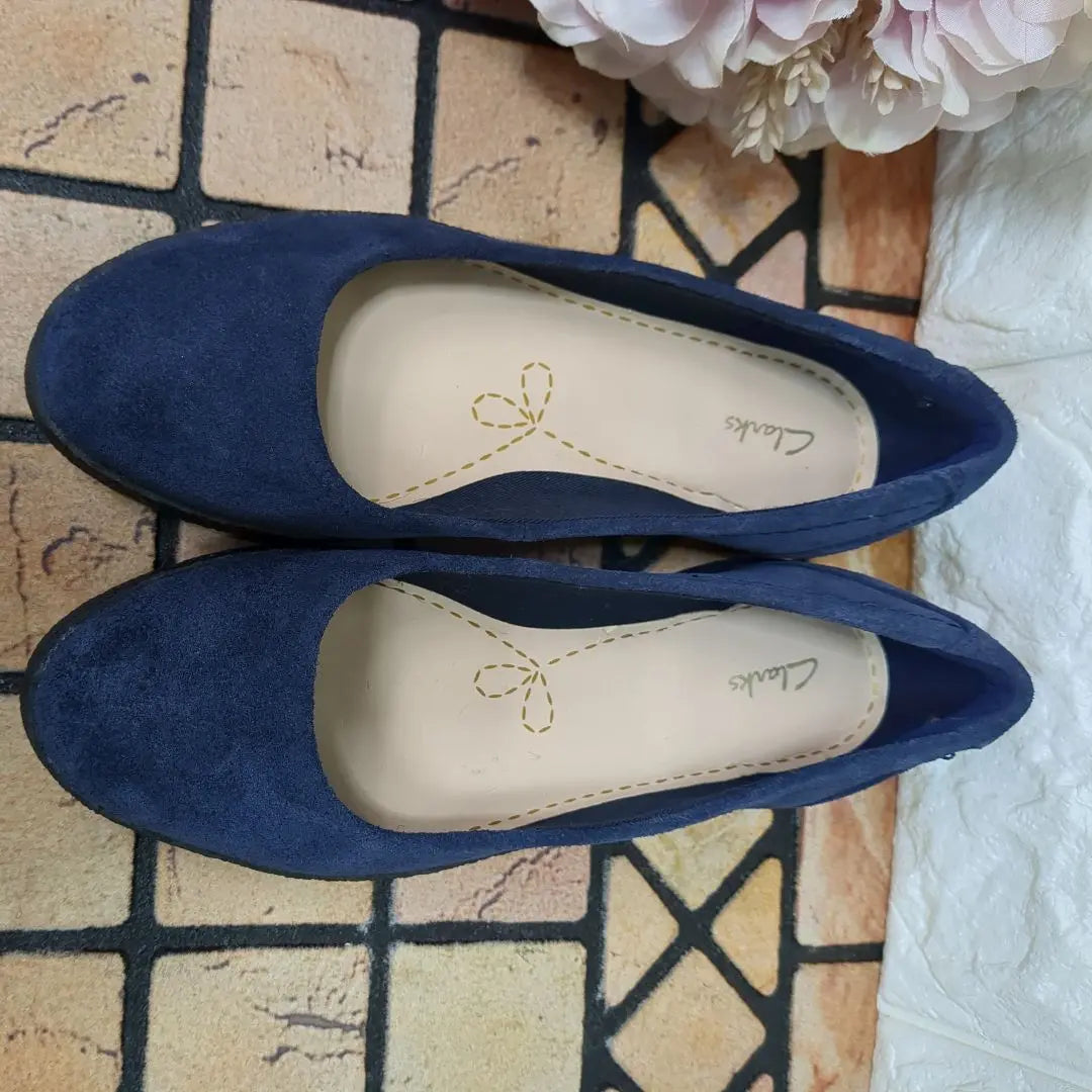 Unused Clarks Thick Sole Slip-on 22cm Suede Round Toe Navy Navy