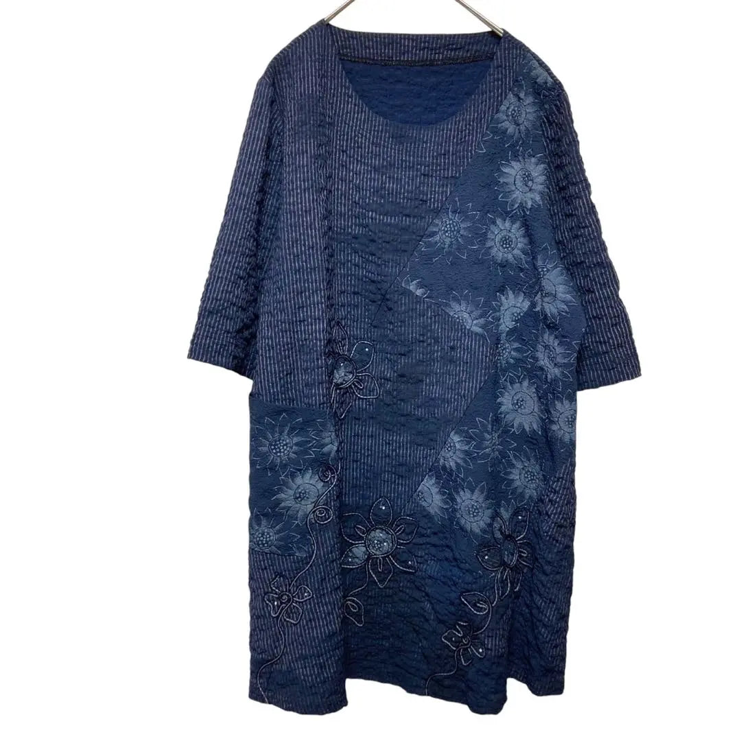 Floral dress [L-LL] Tunic Navy Korean made all-over pattern unique