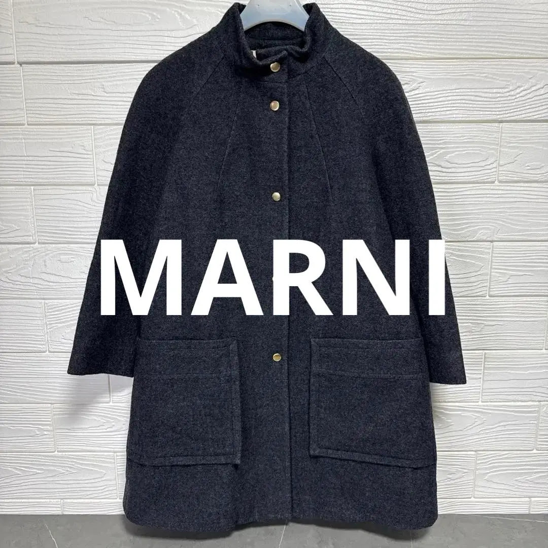 MARNI Mohair Blend Long Coat Black Made in Italy