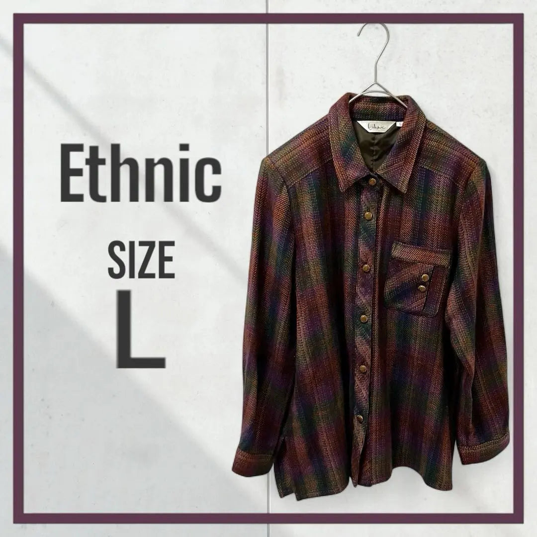 [Ethnic] Long sleeve jacket with collar, long sleeve shirt, spring outerwear, retro purple L