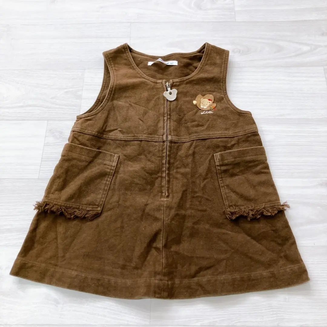 [Good condition] Familia Kids Fringe Pocket Front Zip Sleeveless Dress