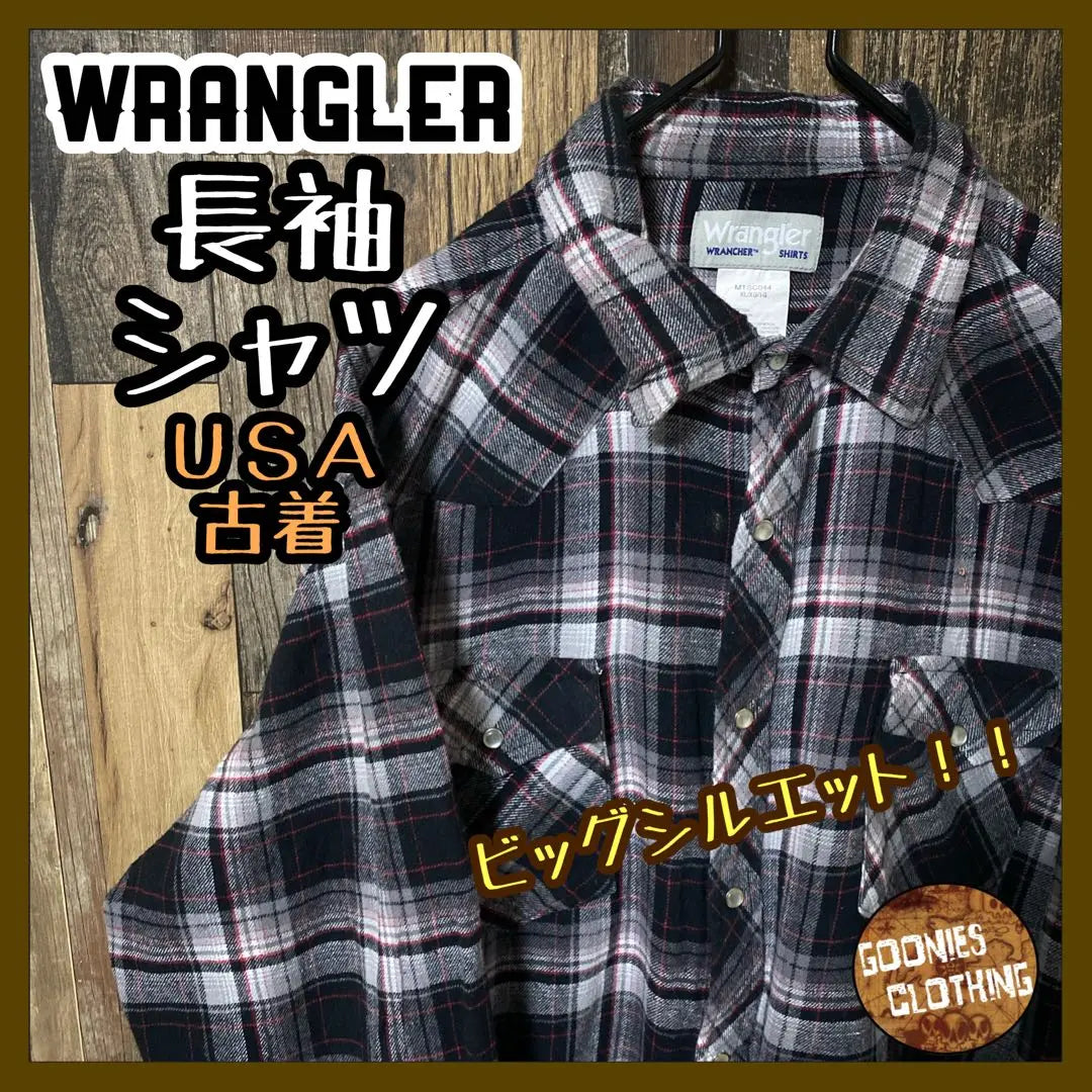 Gray Men's Madras Check XL Wrangler USA Vintage Long Sleeve Shirt