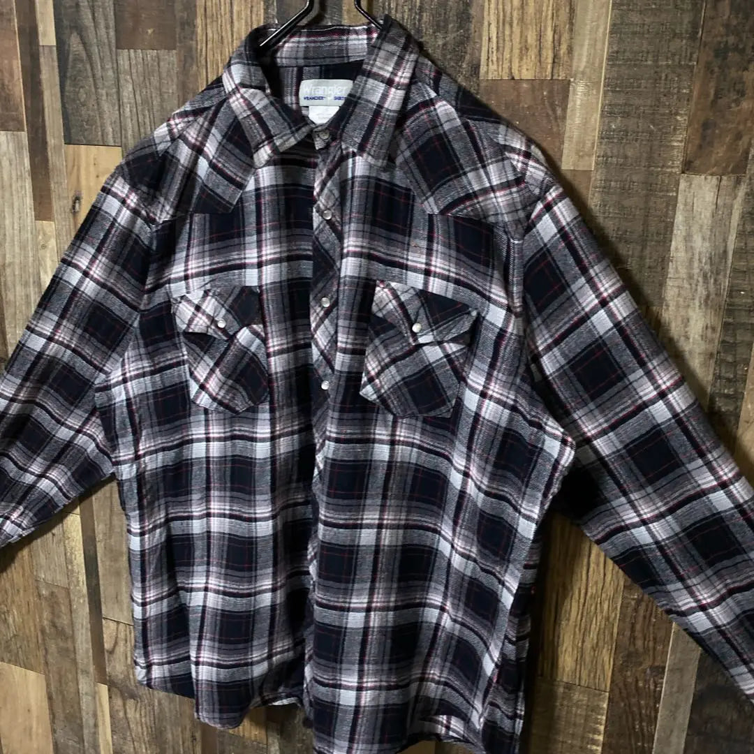 Gray Men's Madras Check XL Wrangler USA Vintage Long Sleeve Shirt