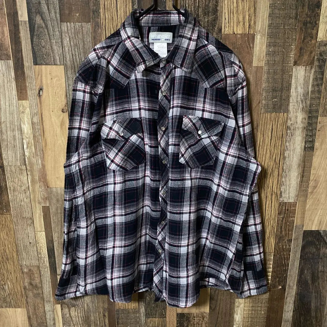 Gray Men's Madras Check XL Wrangler USA Vintage Long Sleeve Shirt