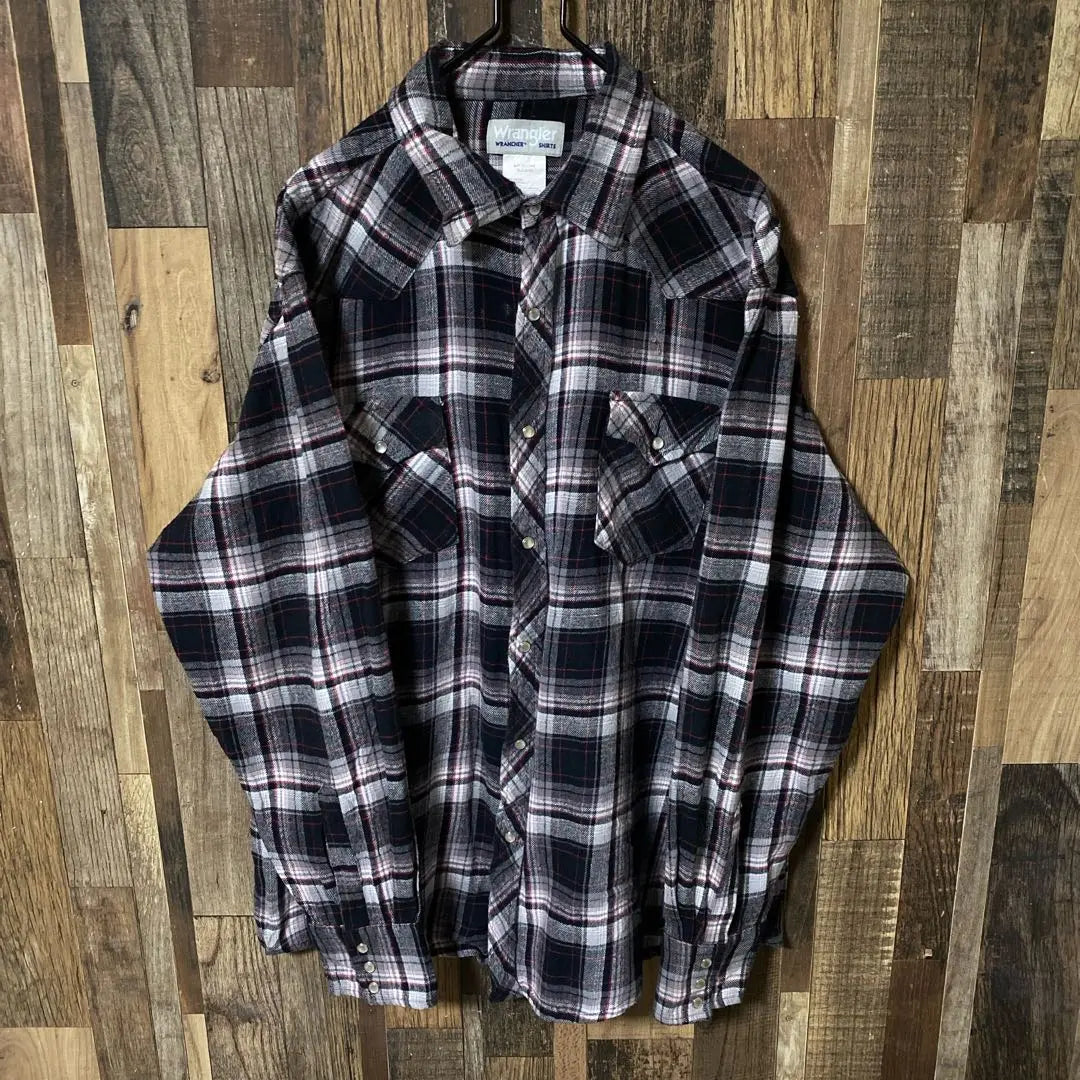 Gray Men's Madras Check XL Wrangler USA Vintage Long Sleeve Shirt