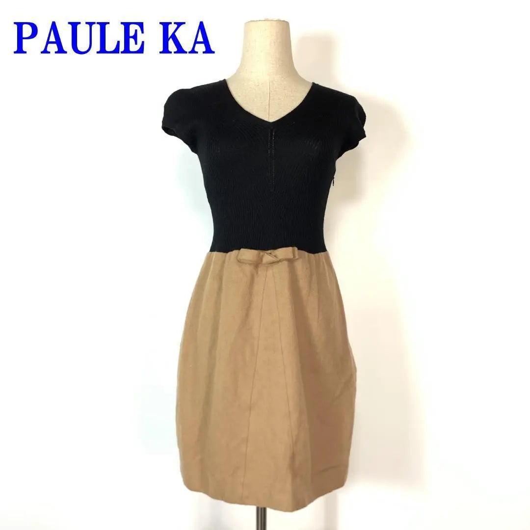 Paulka Rib Knit Docking Dress Black Beige 38 C511