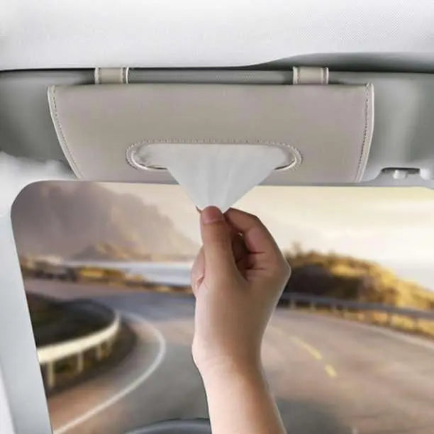 Car Tissue Case Beige Tissue Paper Holder Sun Visor | 車用 ティッシュケース ベージュ ティッシュペーパーホルダー　サンバイザー