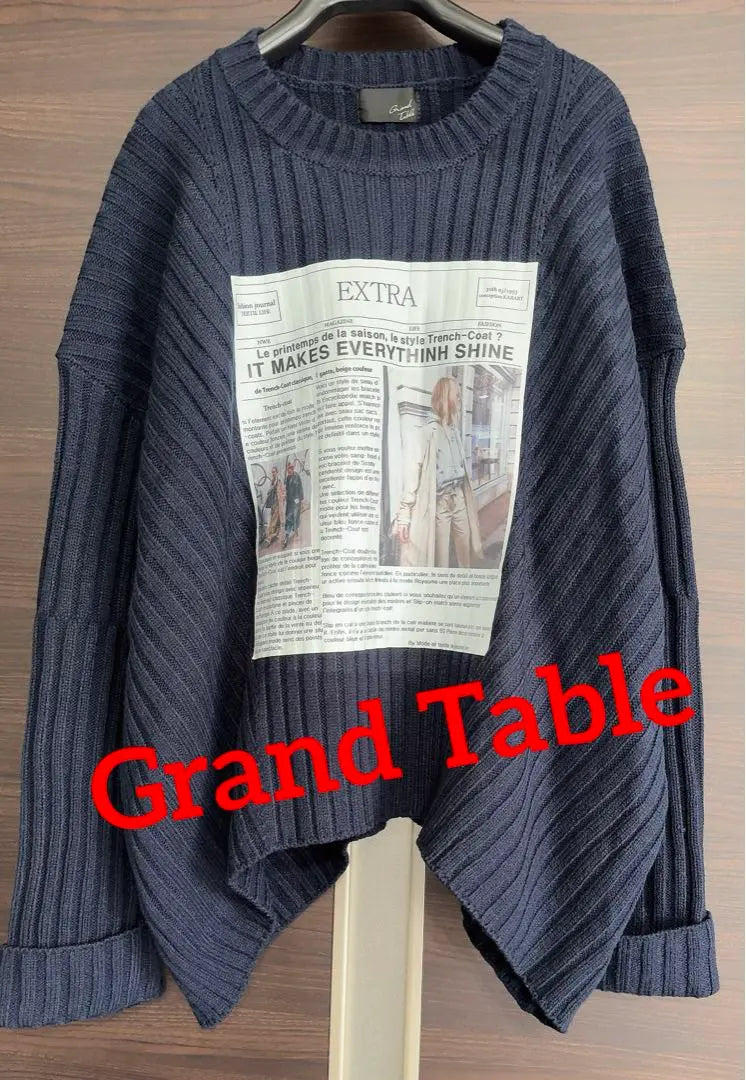 Productos hermosos ☆ Grand Table Scott Club English Logo Print Ribnit | 美品☆Grand Table スコットクラブ英字 ロゴ プリントリブニット