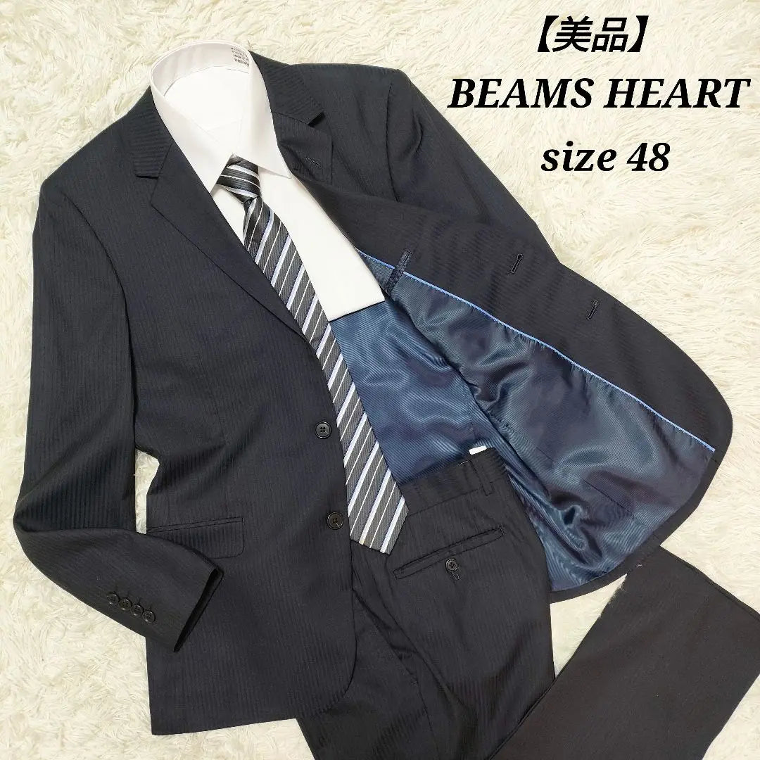 [Good condition] Beams Heart Single Suit Silk Blend Navy Men's 48 L Equivalent