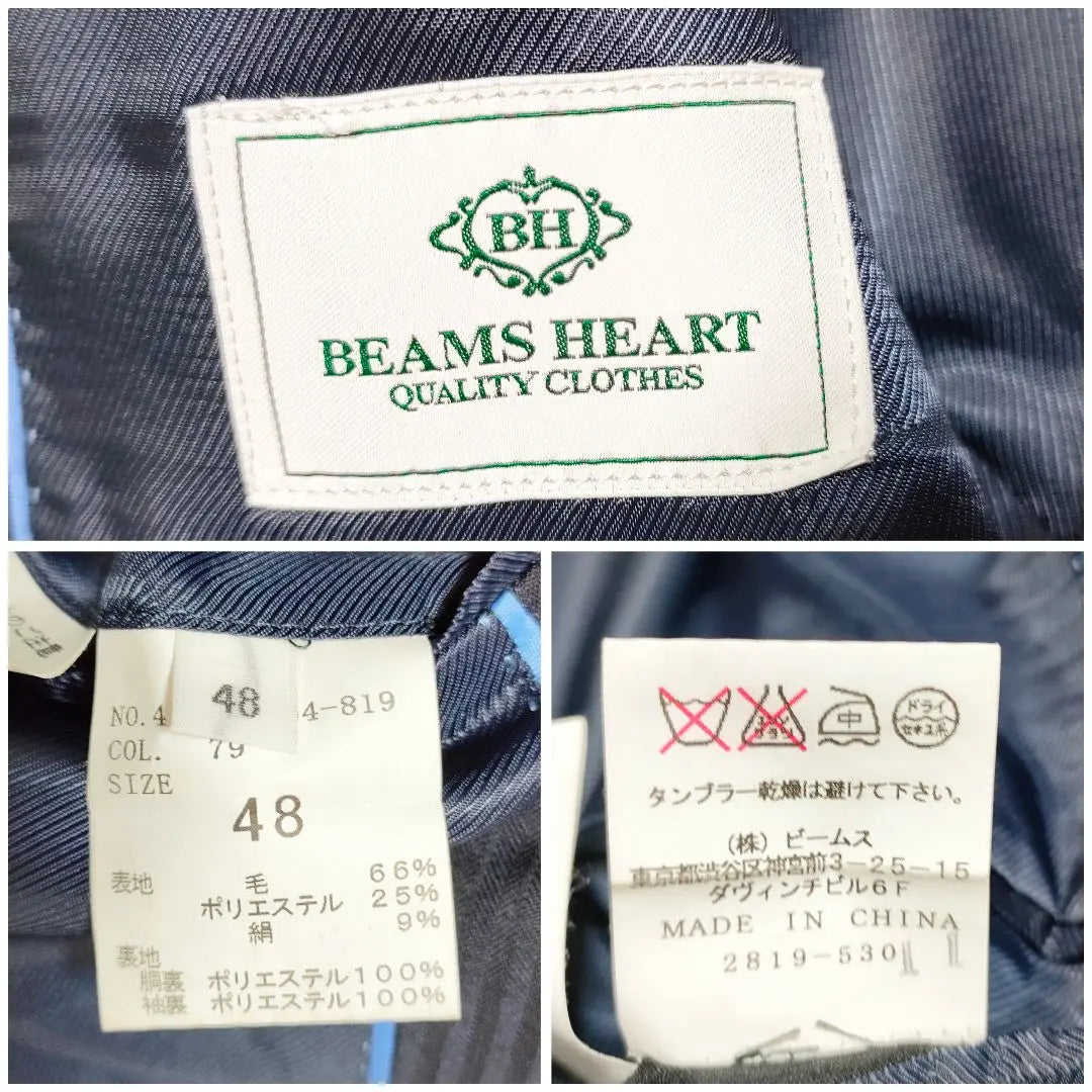 [Good condition] Beams Heart Single Suit Silk Blend Navy Men's 48 L Equivalent