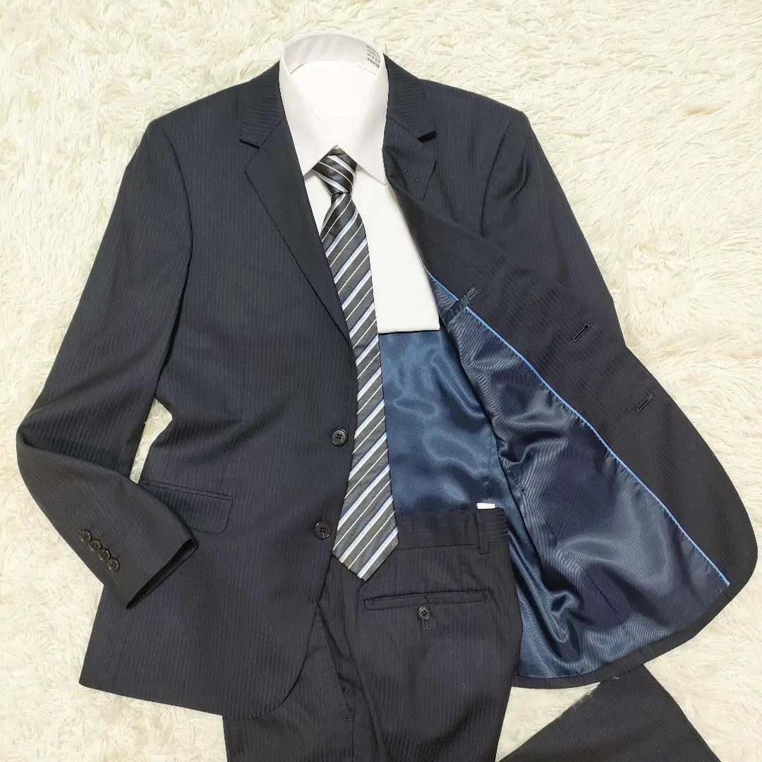 [Good condition] Beams Heart Single Suit Silk Blend Navy Men's 48 L Equivalent