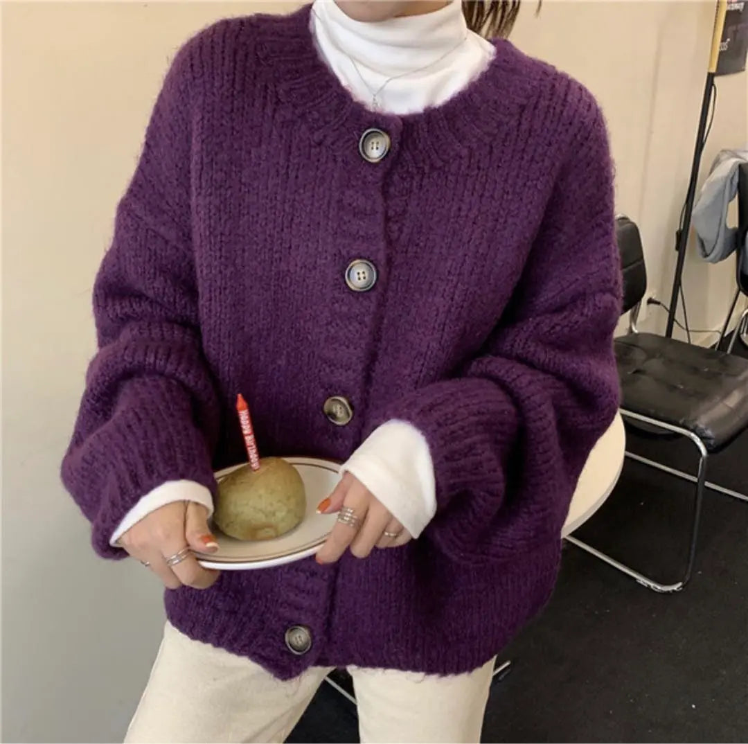 Women's Oversized Knit Cardigan Purple One Size F