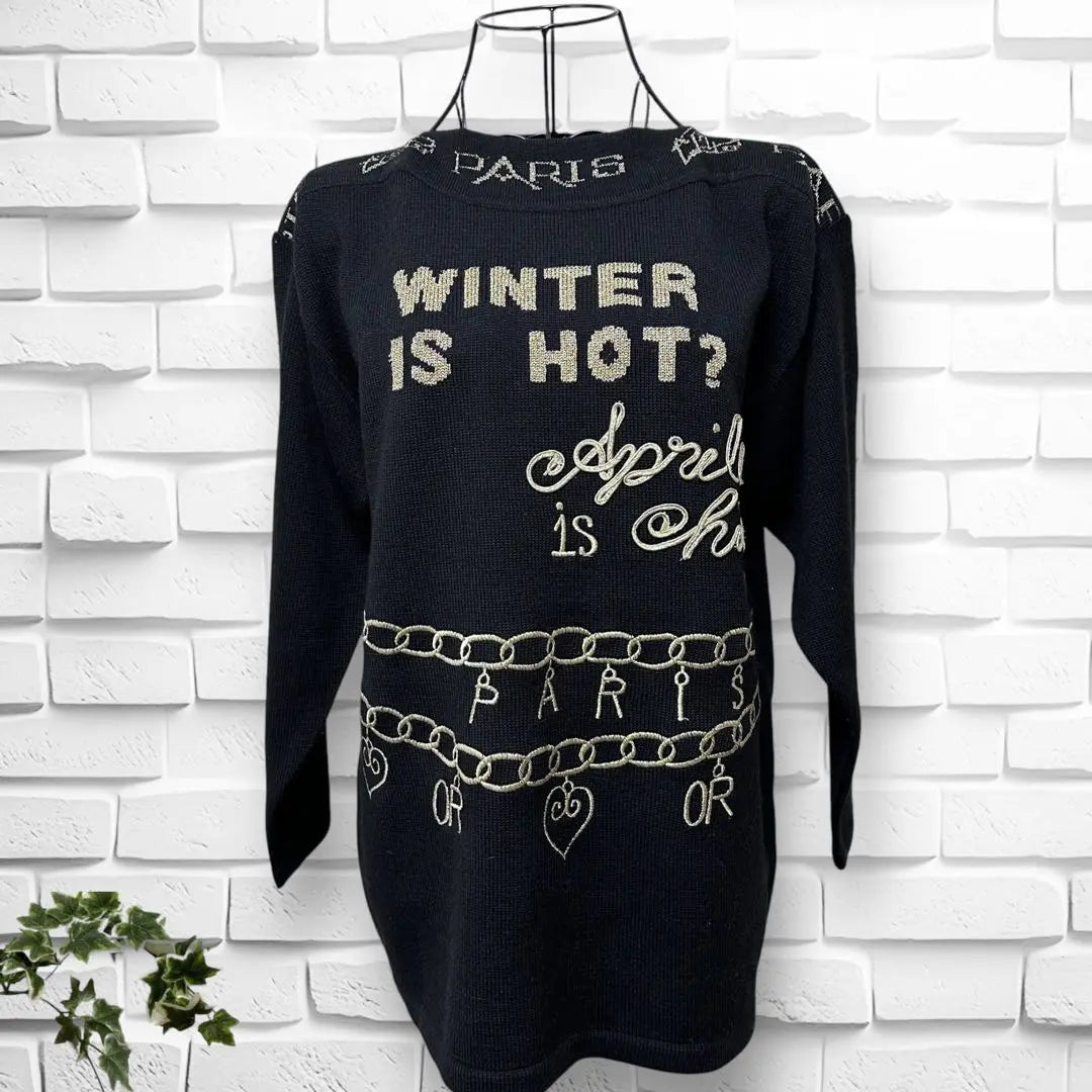 Knit sweater black pullover gold embroidery ladies autumn and winter