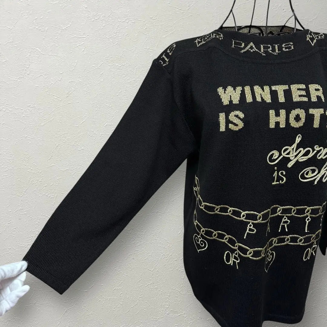 Knit sweater black pullover gold embroidery ladies autumn and winter