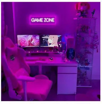 Letrero luminoso de neón GAME ZONE Gamer Game Zone LED morado