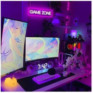 Letrero luminoso de neón GAME ZONE Gamer Game Zone LED morado