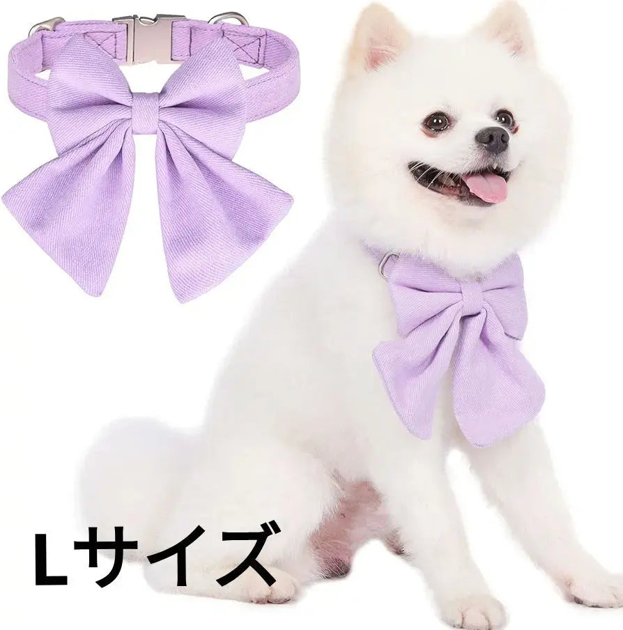 Pet collar with ribbon, adjustable fabric (L size purple) Can be washed with water◎