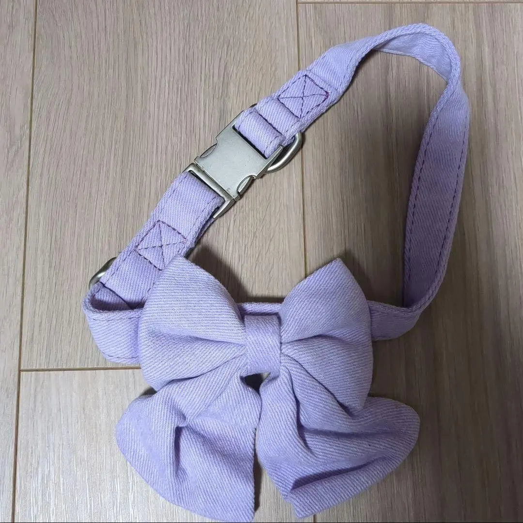 Pet collar with ribbon, adjustable fabric (L size purple) Can be washed with water◎