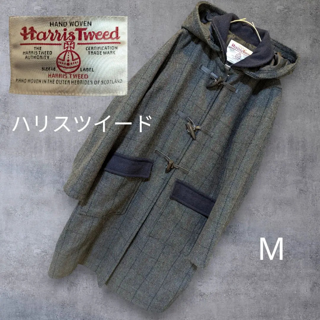 Beautiful condition ✨️ Harris Tweed Long Coat Duffle Coat Tweed Checkered Pattern